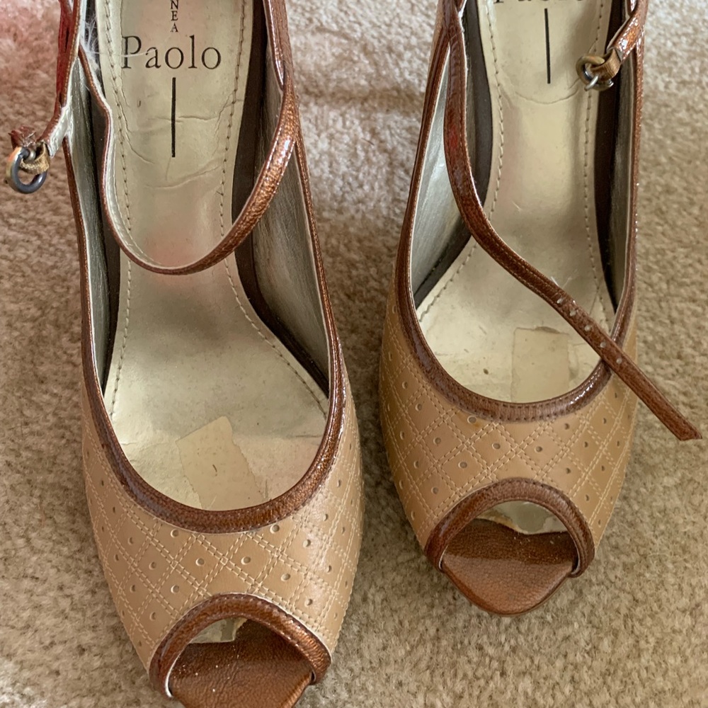 Linea Paolo peep toe heels in tan and brown